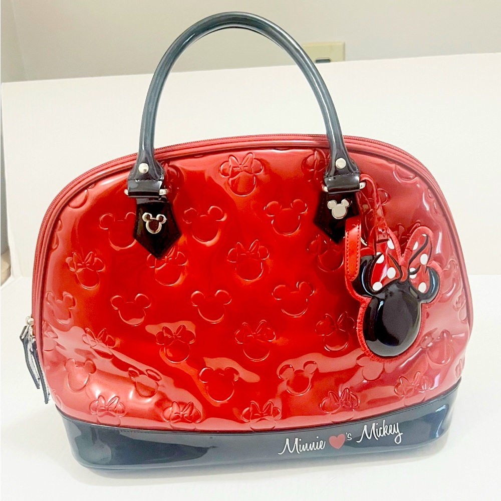 Disney Parks Minnie Loves Mickey Embossed Satchel Bag Purse Red Rare Pocketbook - Picture 1 of 4